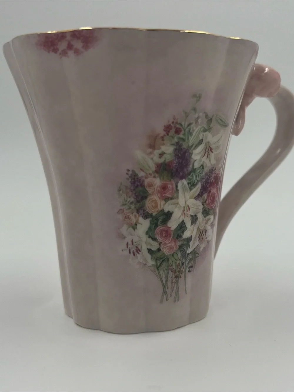 Bradford Editions Lavender Lily Porcelain Cup Saucer Spoon Pink 3pc Set Vintage